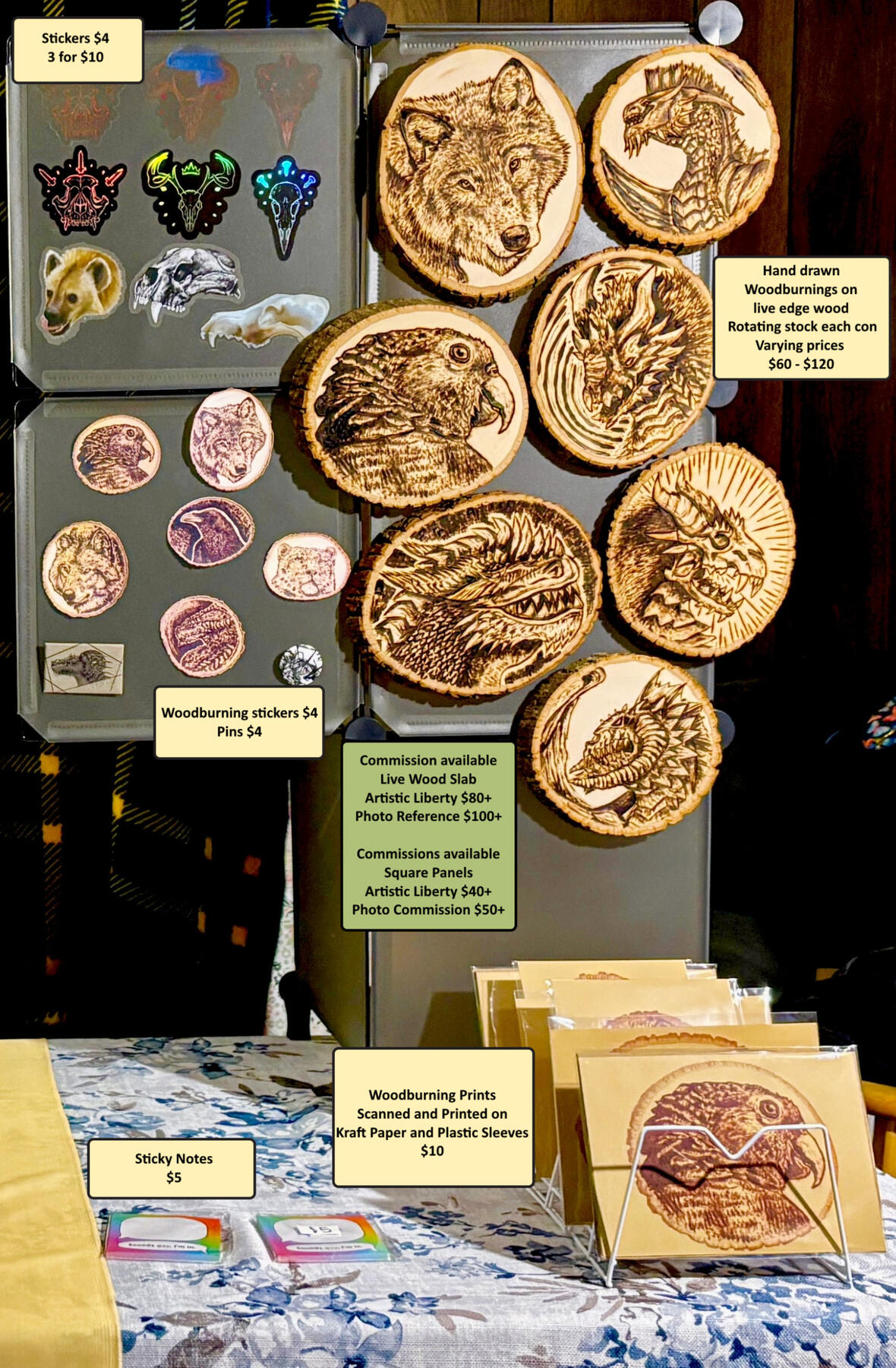 Animal and skull stickers, buttons, woodburnings of animals, sticky notes, and prints and stickers of woodburnings Animal and skull stickers, buttons, woodburnings of animals, sticky notes, and prints and stickers of woodburnings