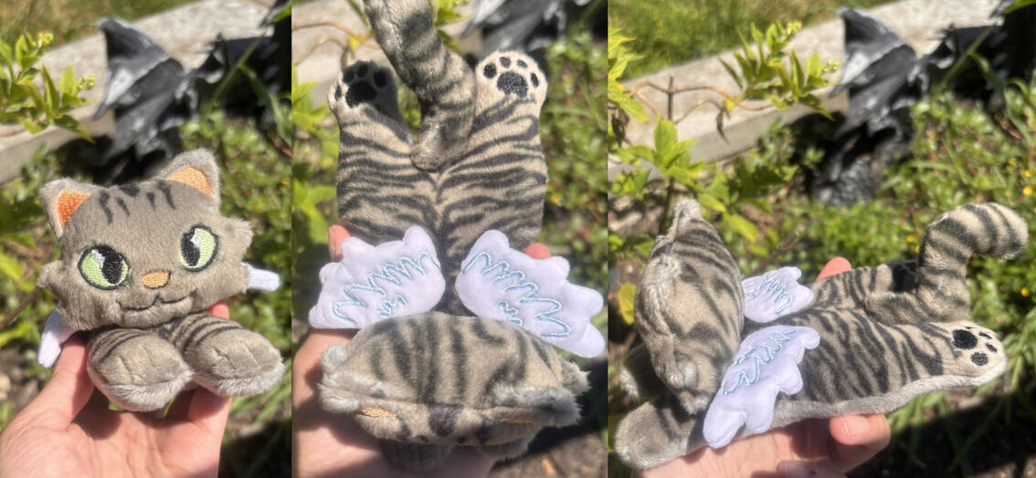 Memorial Tabby Cat 7 inch Plush - Wings by DragonGarden. Sublimation markings.